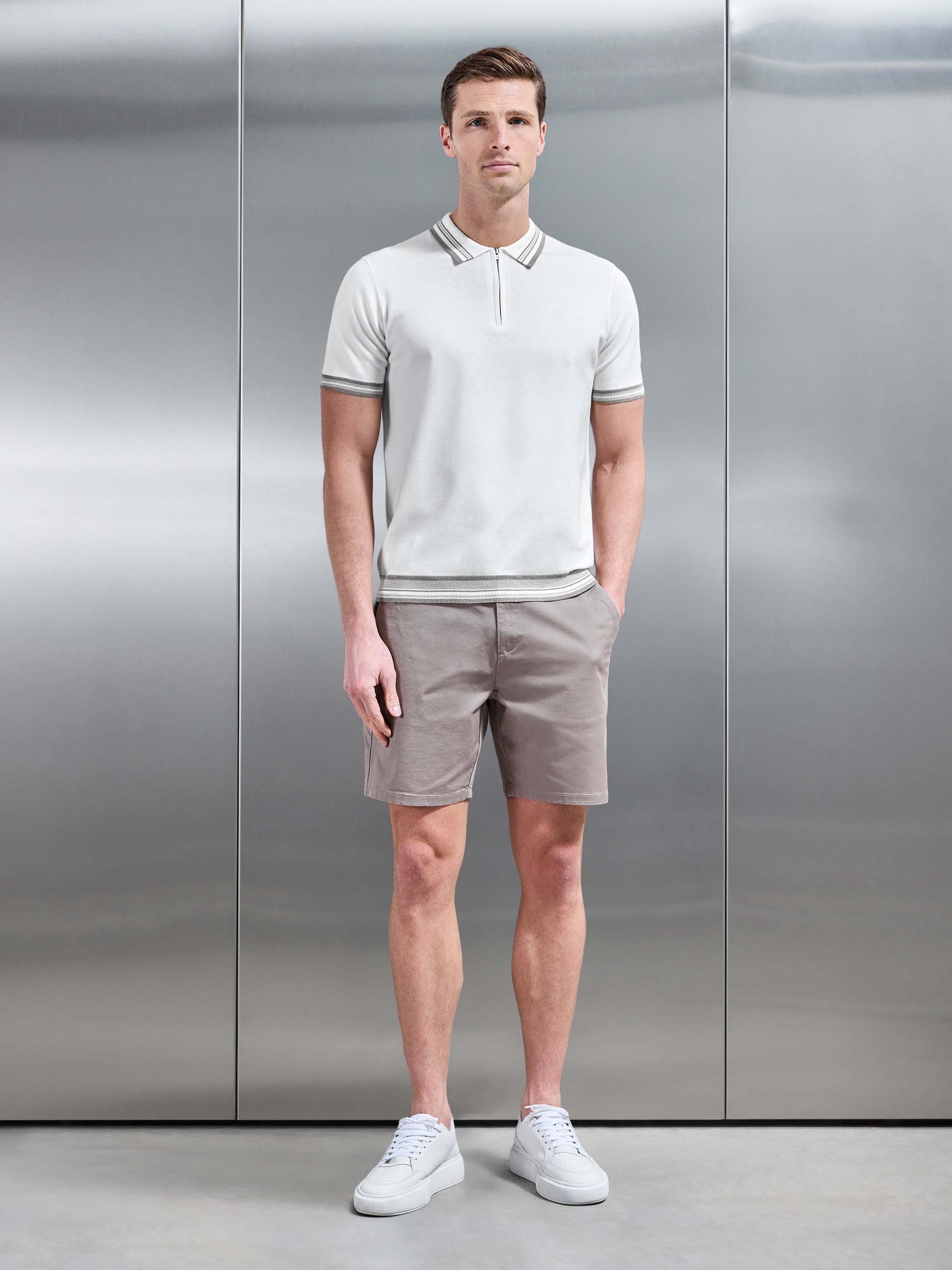 Tipped Knitted Polo Shirt in White