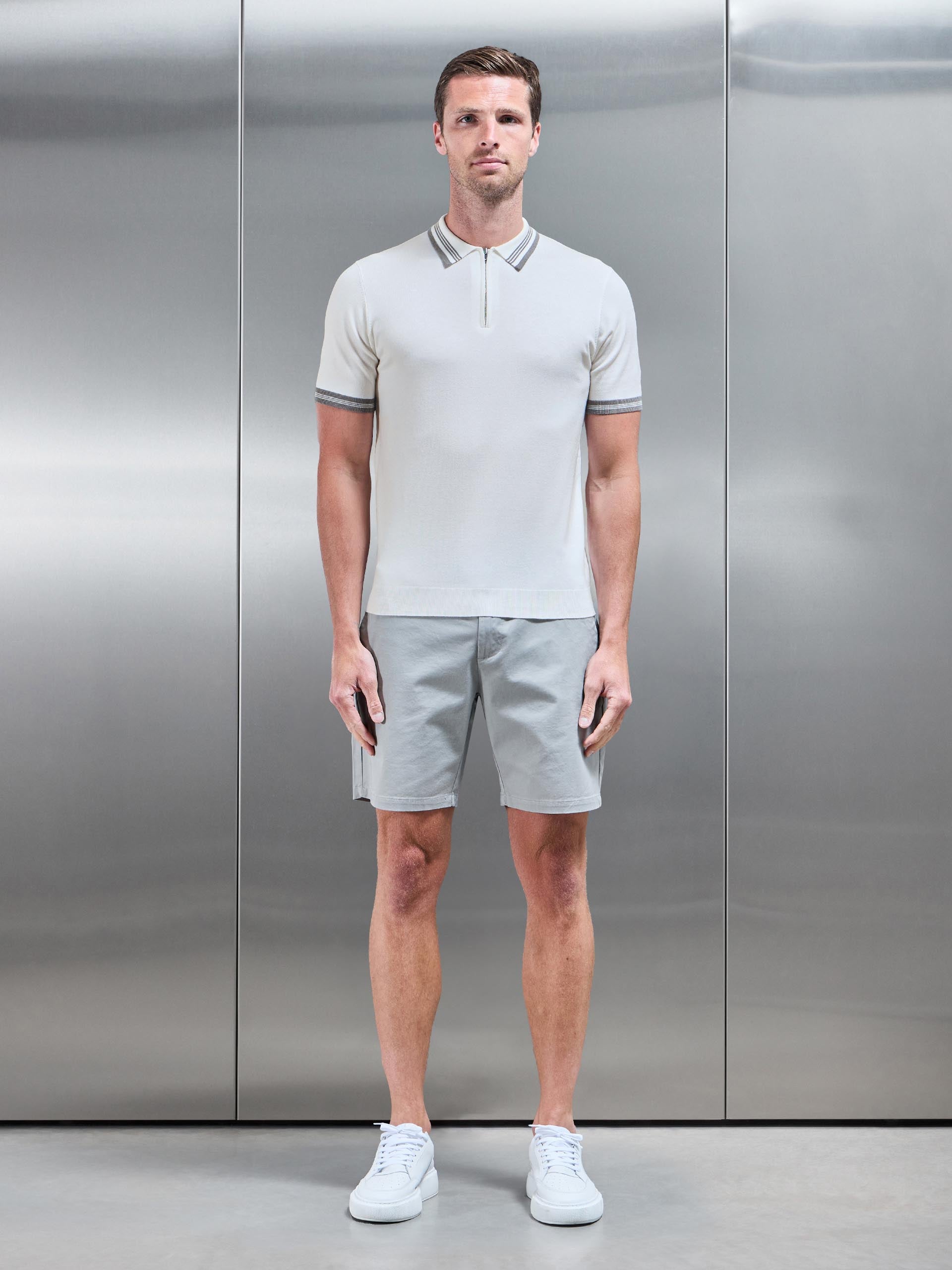 Tipped Knitted Polo Shirt in White