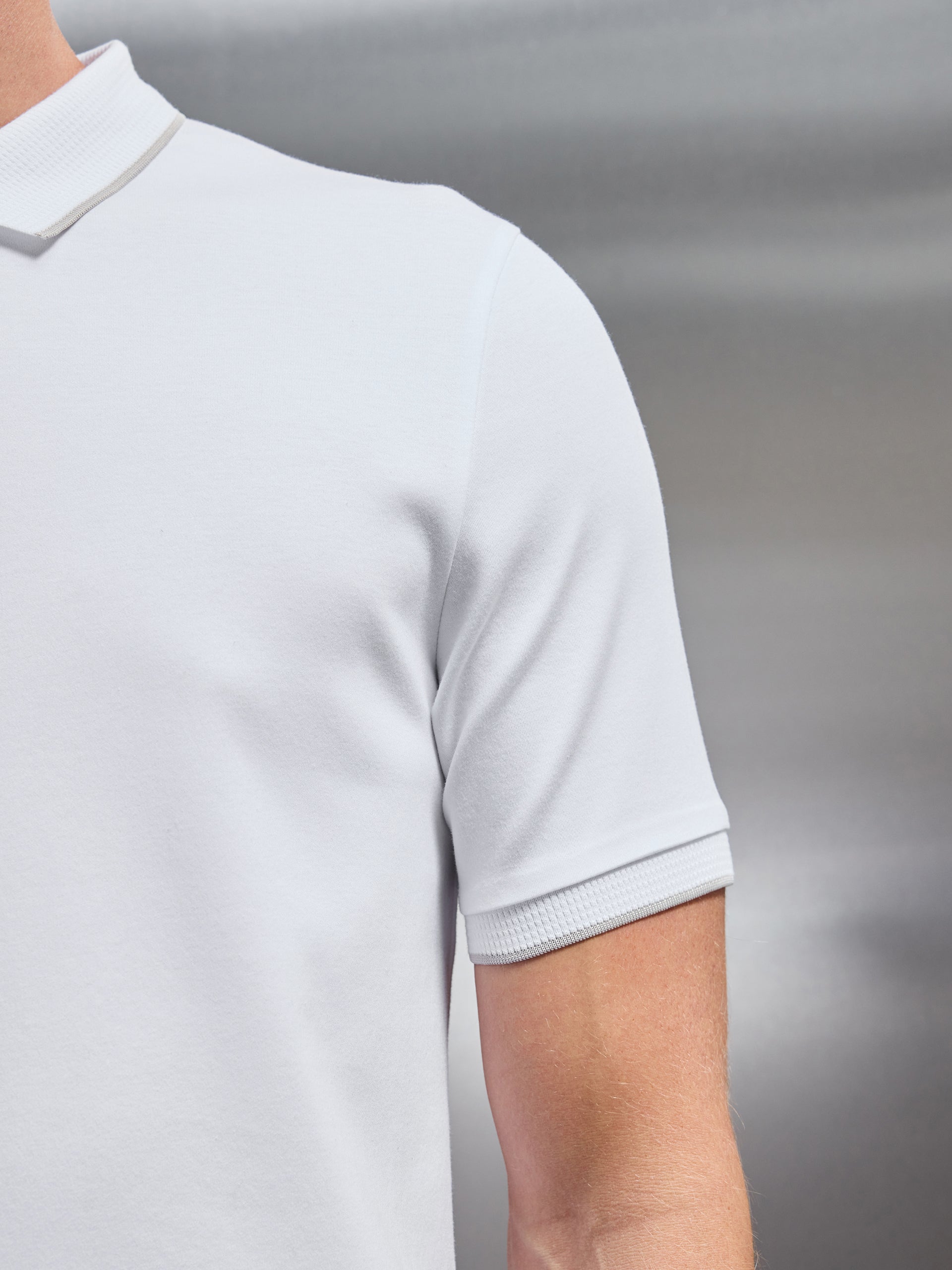 Tipped Mercerised Interlock Zip Polo Shirt in White