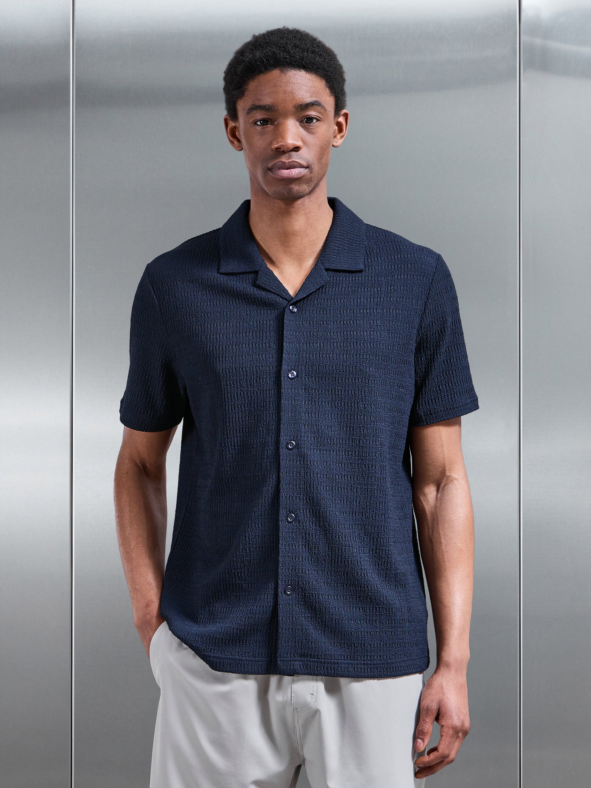 To The Beach Revere Collar Shirt in Navy