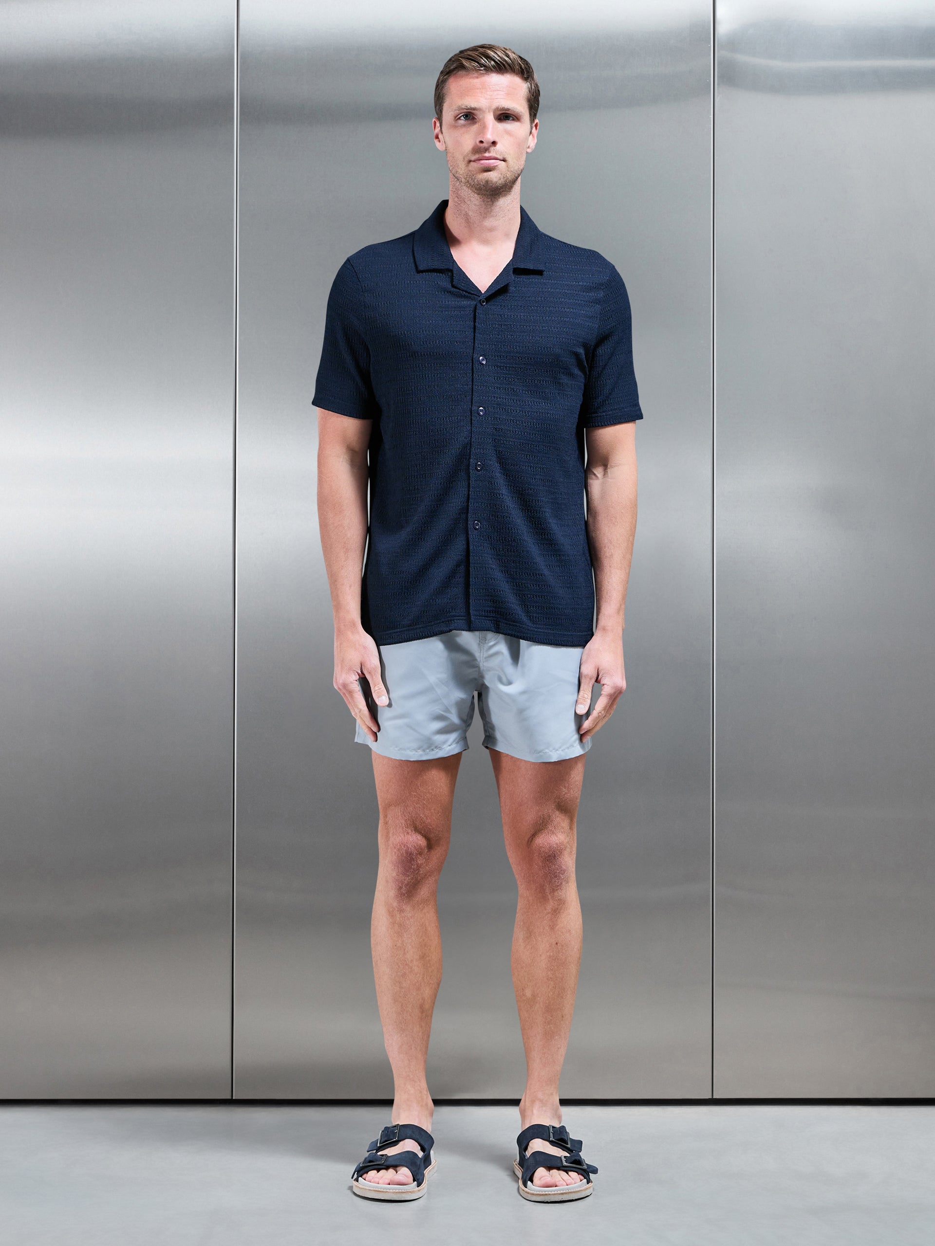 To The Beach Revere Collar Shirt in Navy