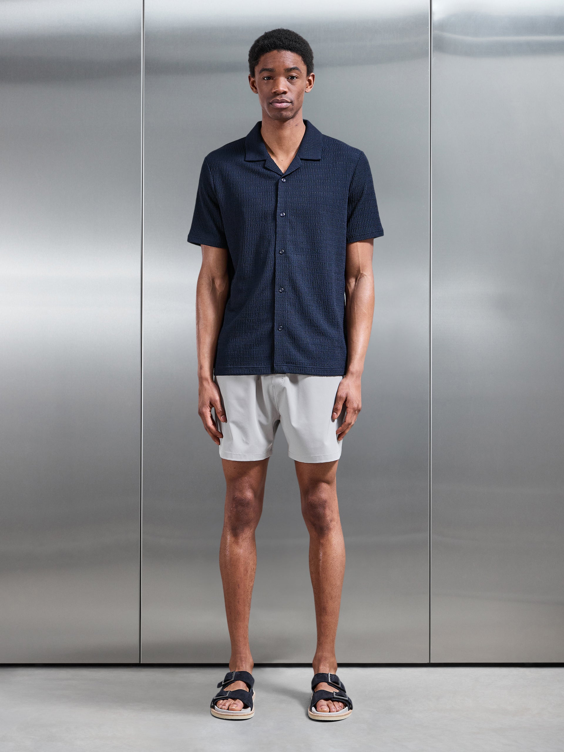 To The Beach Revere Collar Shirt in Navy