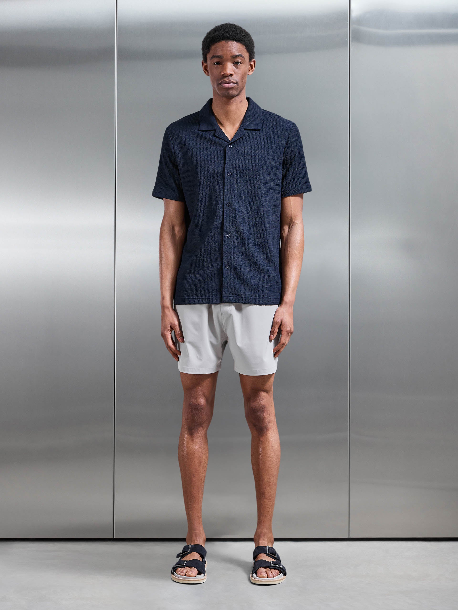 To The Beach Revere Collar Shirt in Navy