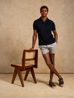 Towelling Revere Collar Polo Shirt in Navy