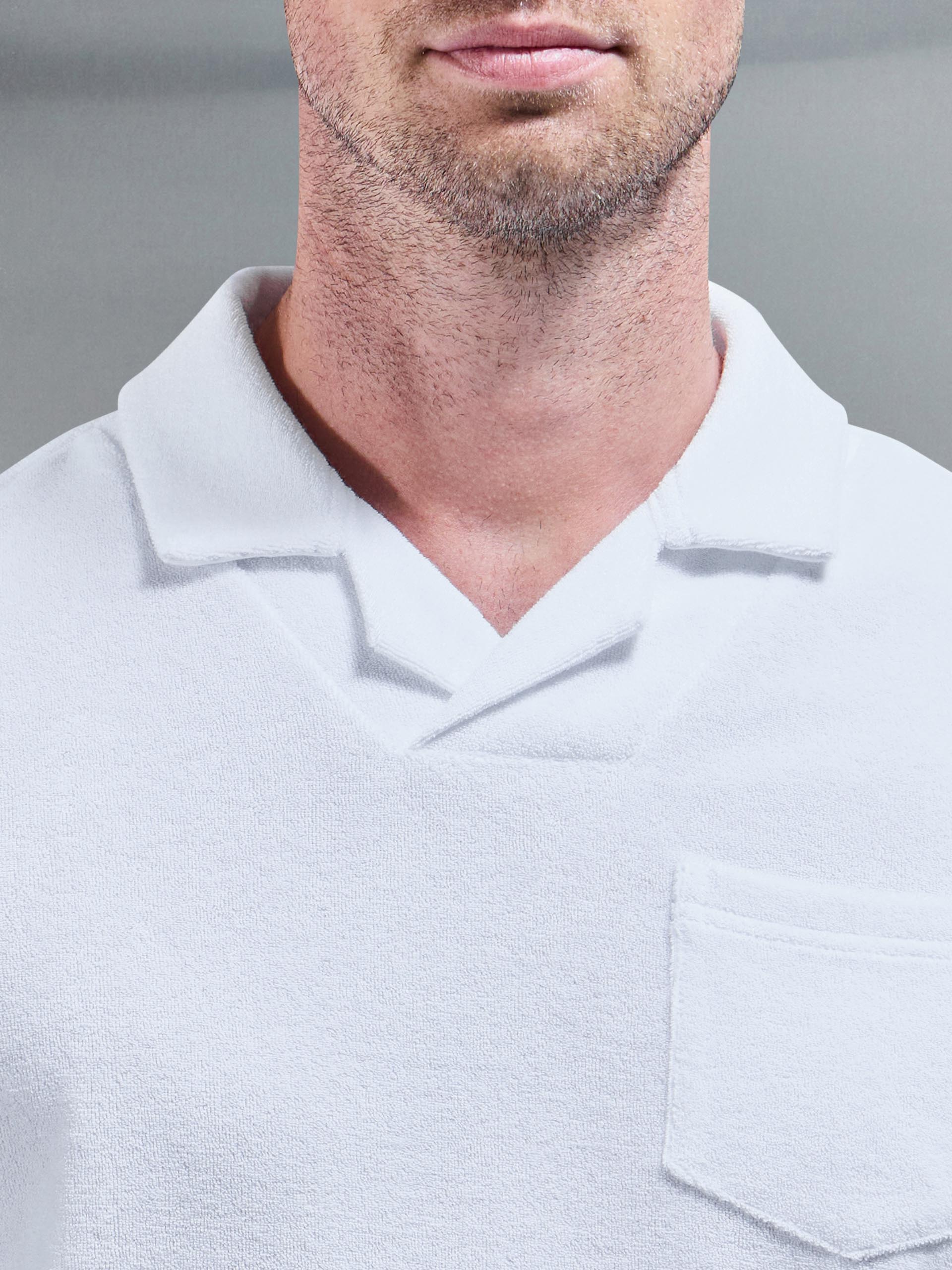 Towelling Revere Collar Polo Shirt in White