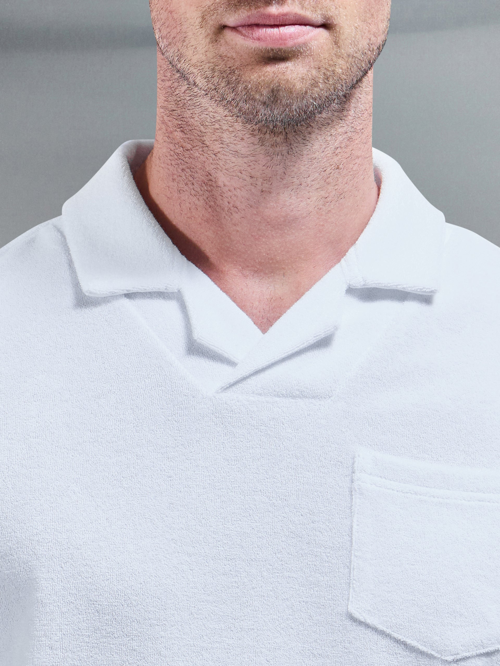 Towelling Revere Collar Polo Shirt in White