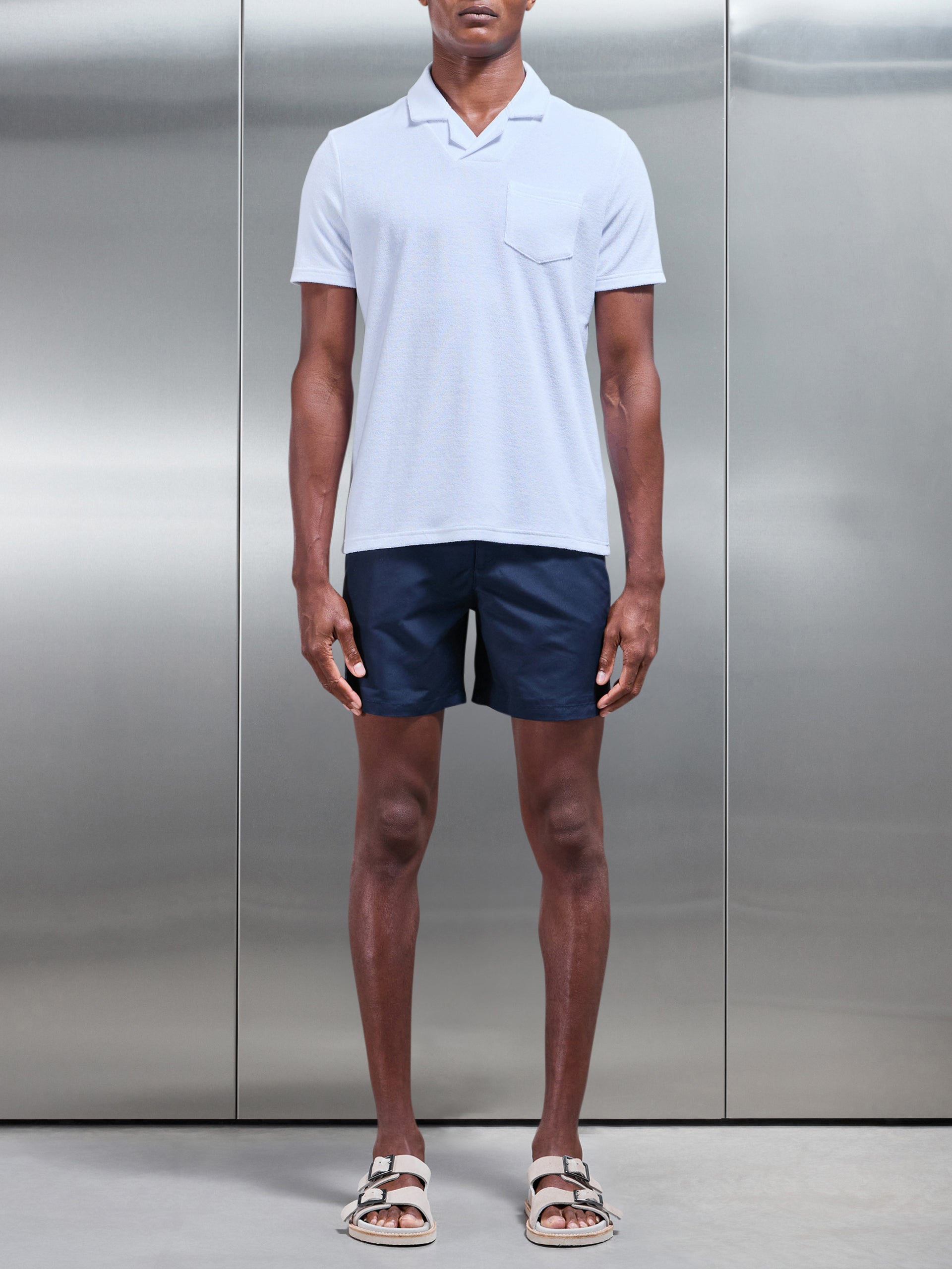 Towelling Revere Collar Polo Shirt in White