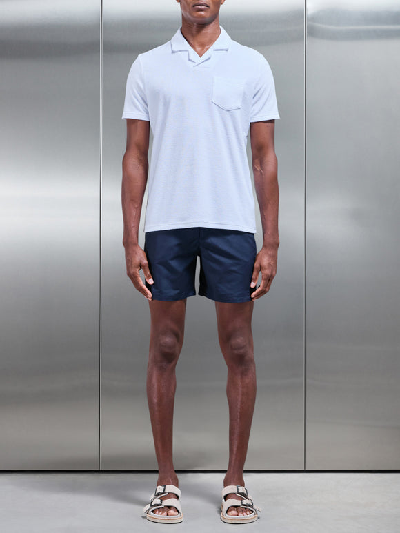 Towelling Revere Collar Polo Shirt in White