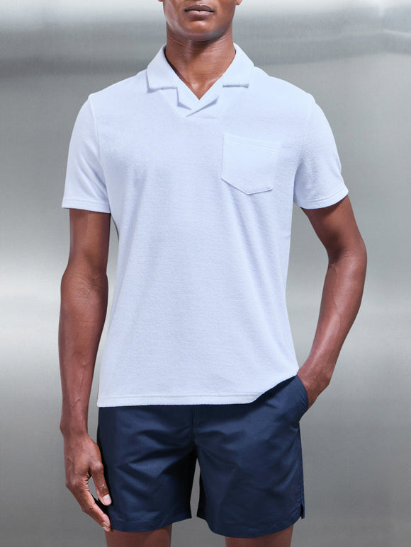 Towelling Revere Collar Polo Shirt in White