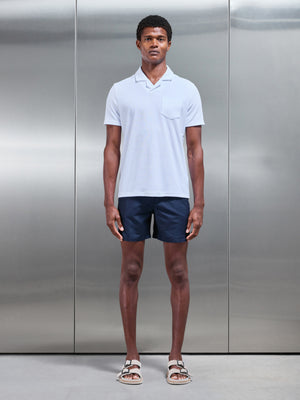 Towelling Revere Collar Polo Shirt in White