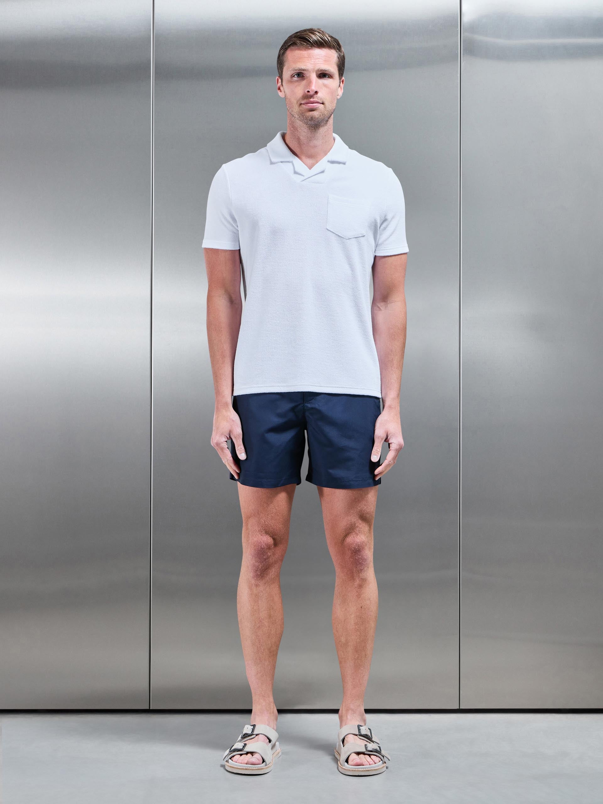 Towelling Revere Collar Polo Shirt in White