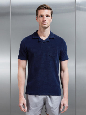Towelling Revere Polo Shirt in Navy