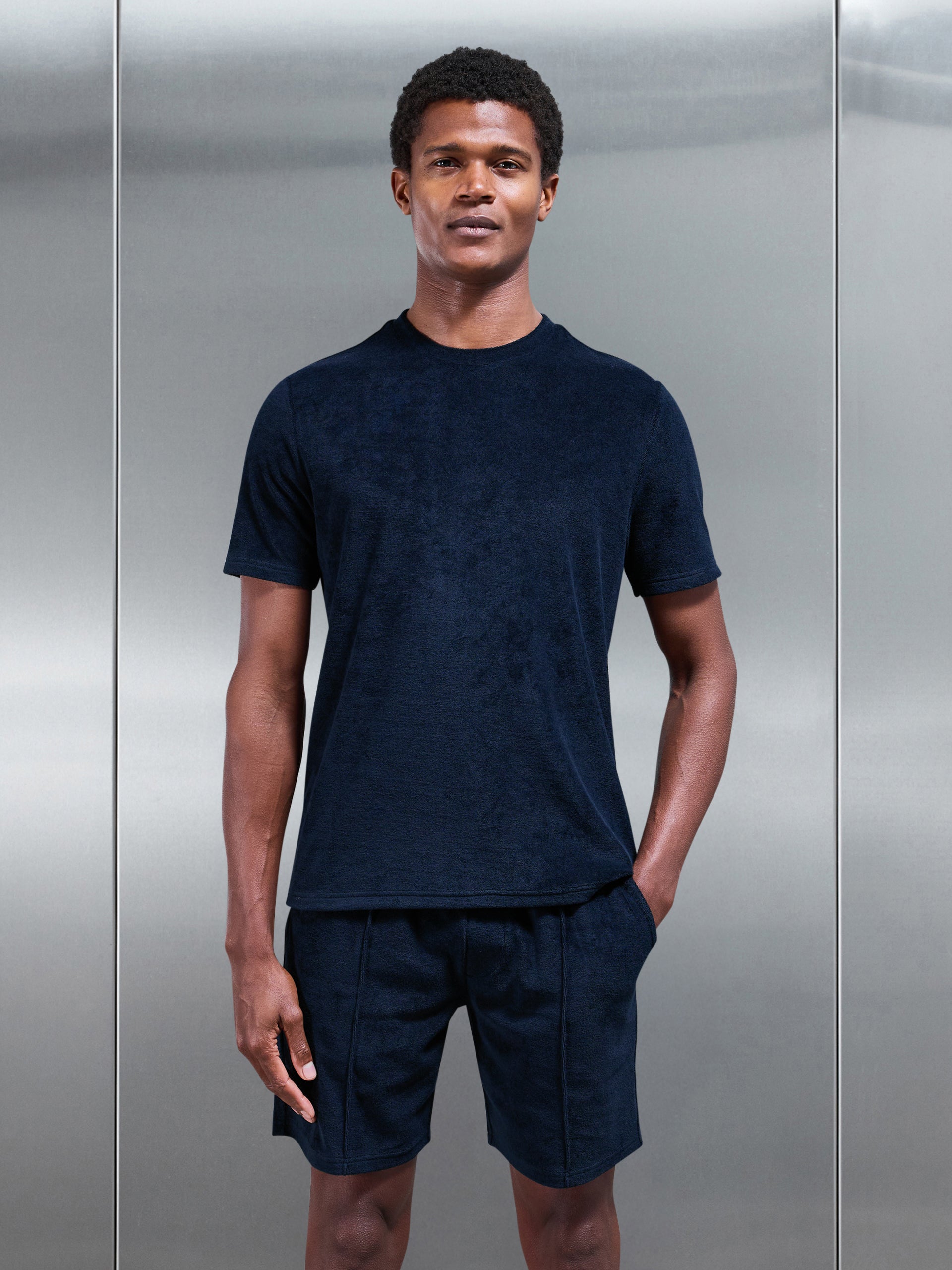 Towelling T-Shirt in Navy