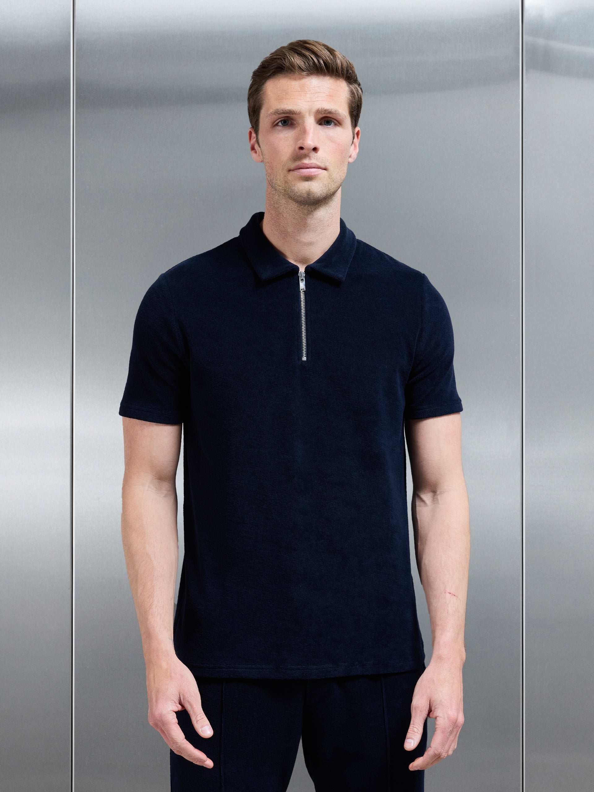 Towelling Polo Shirt in Navy