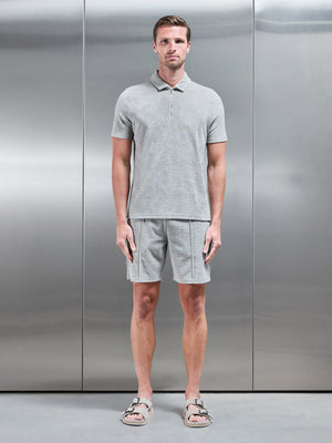 Towelling Zip Polo Shirt in Stone