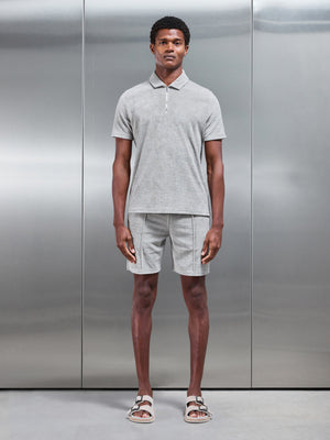Towelling Zip Polo Shirt in Stone