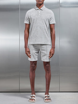 Towelling Zip Polo Shirt in Stone