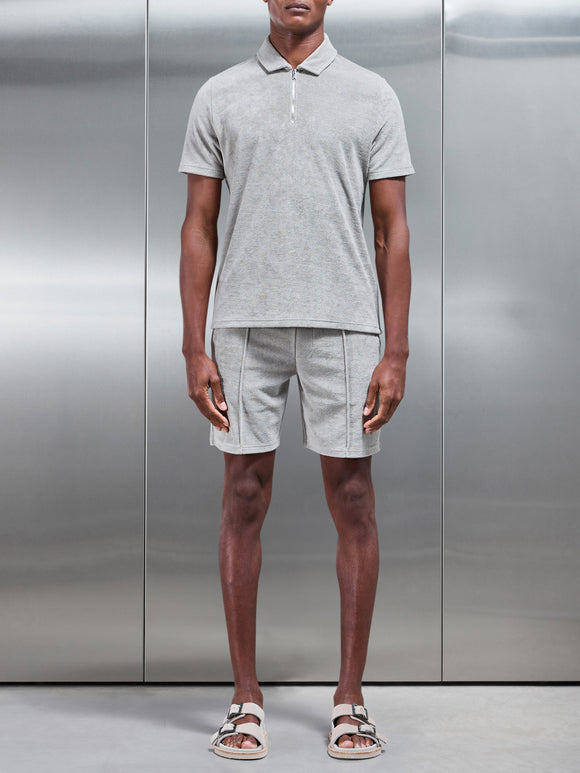 Towelling Zip Polo Shirt in Stone