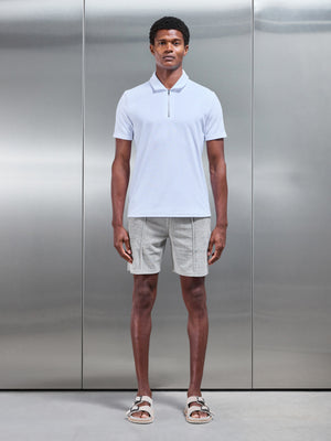 Towelling Zip Polo Shirt in White