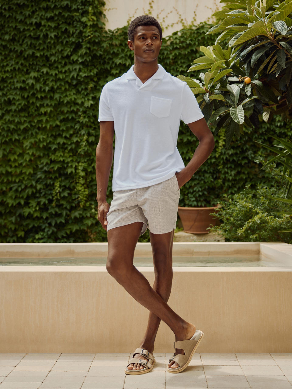 Towelling Revere Collar Polo Shirt in White