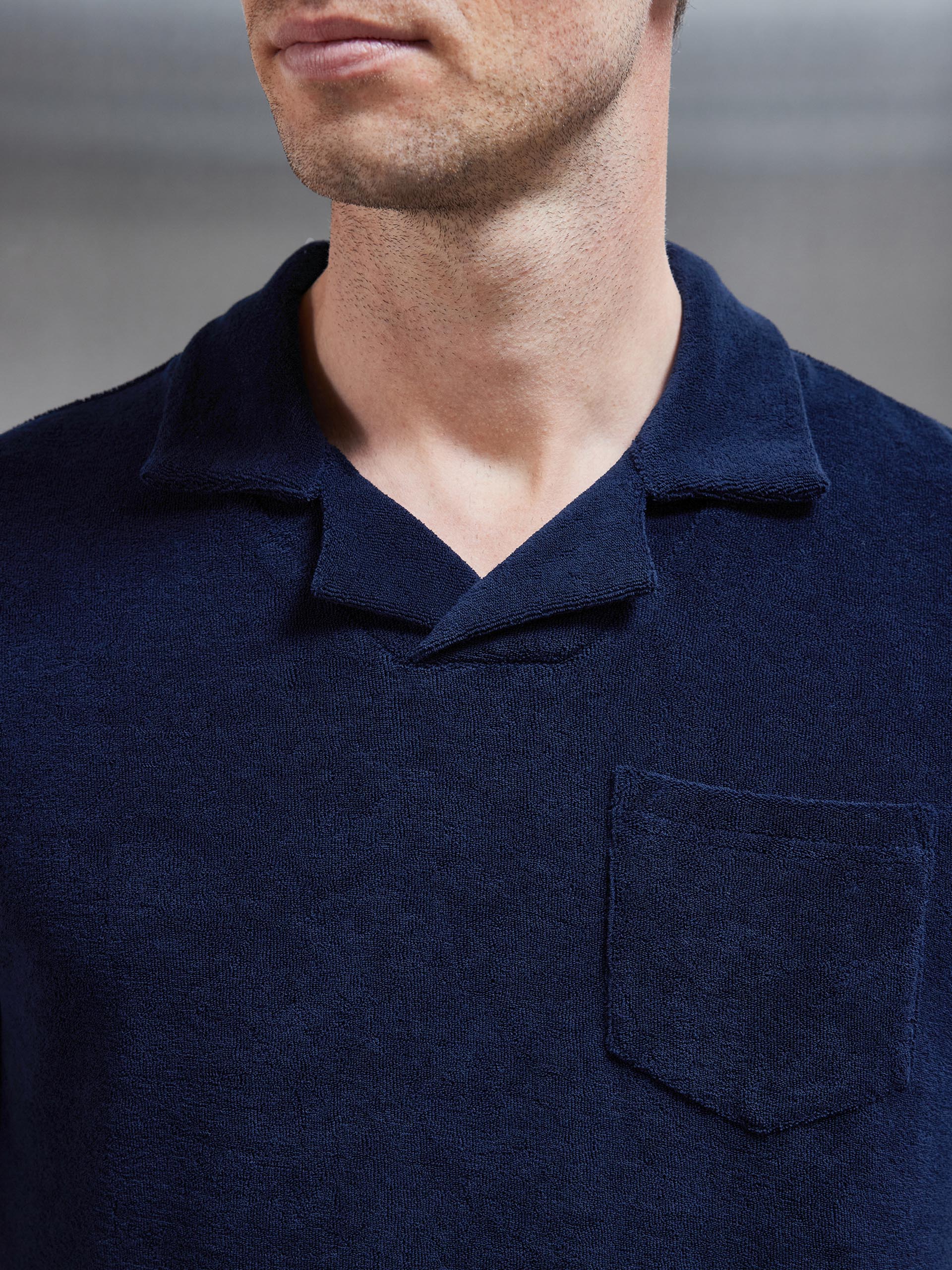 Towelling Revere Polo Shirt in Navy