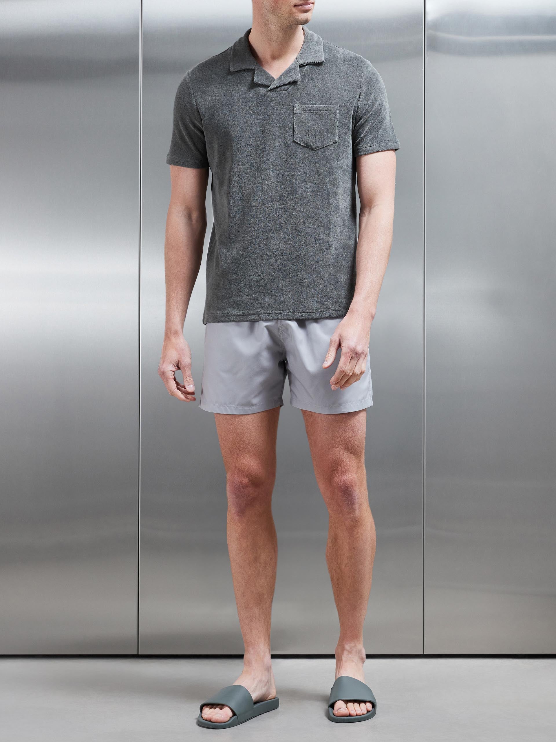Towelling Revere Collar Polo Shirt in Sage