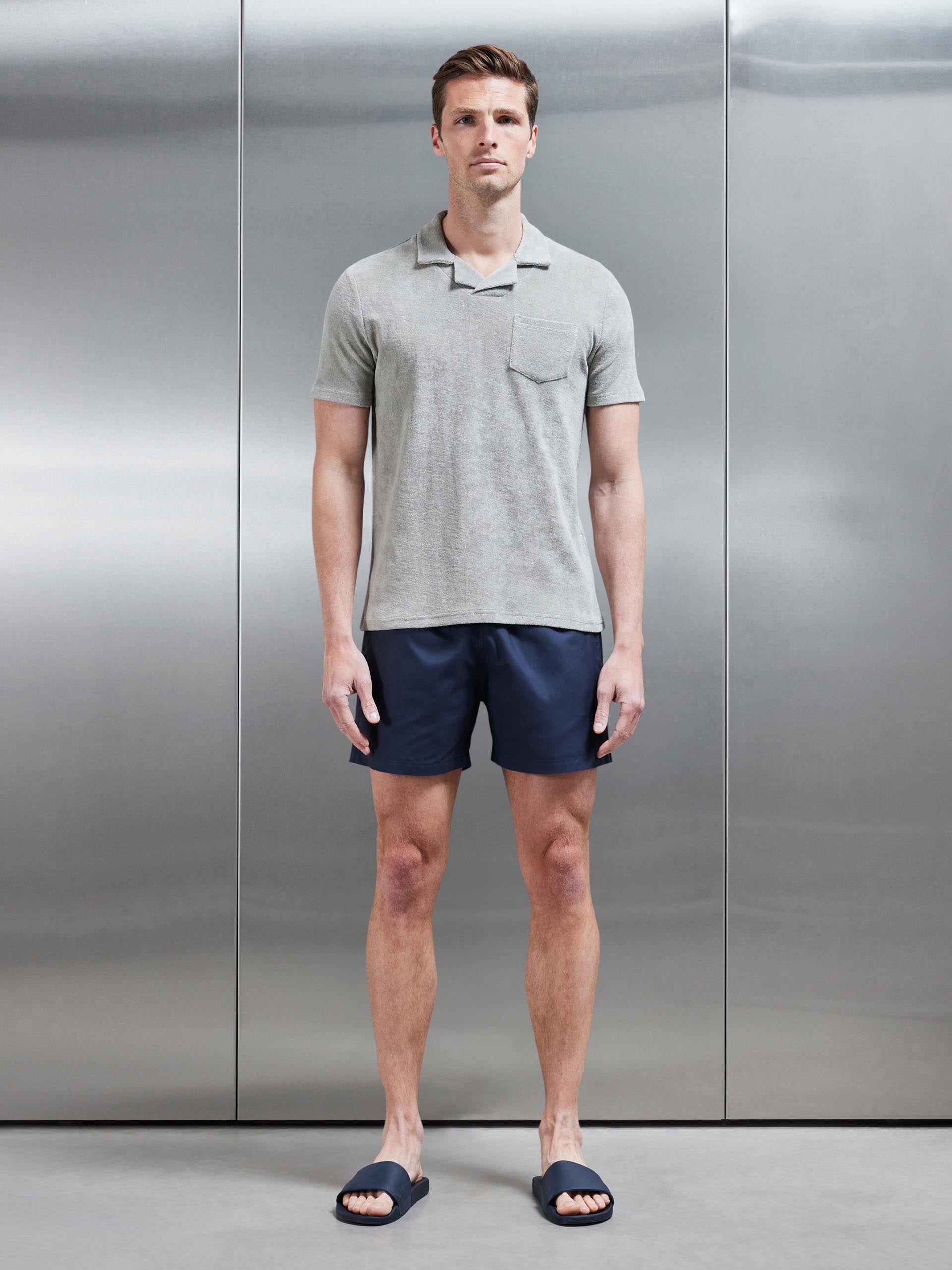 Towelling Revere Collar Polo Shirt in Stone