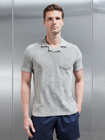 Towelling Revere Collar Polo Shirt in Stone
