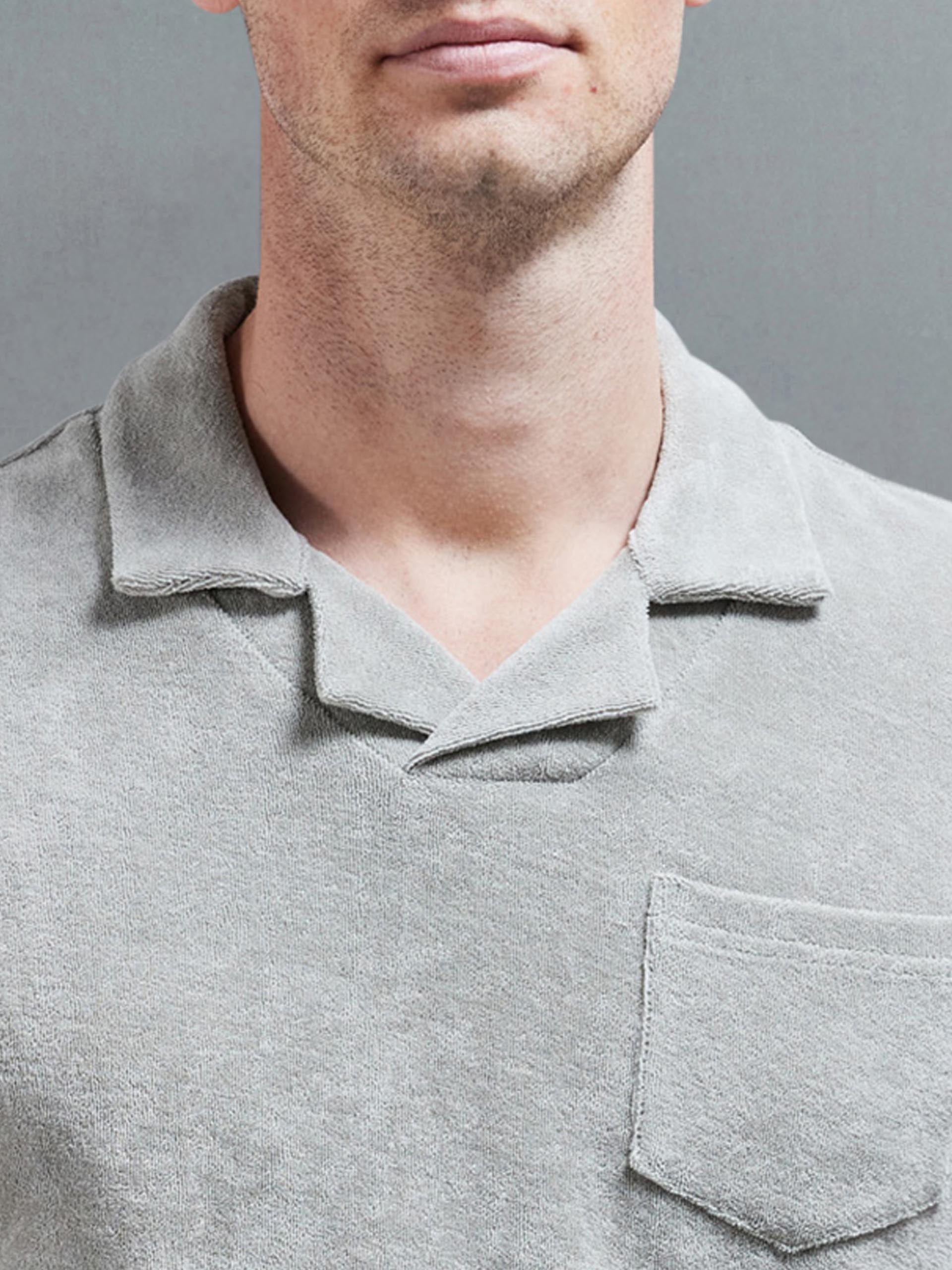 Towelling Revere Collar Polo Shirt in Stone