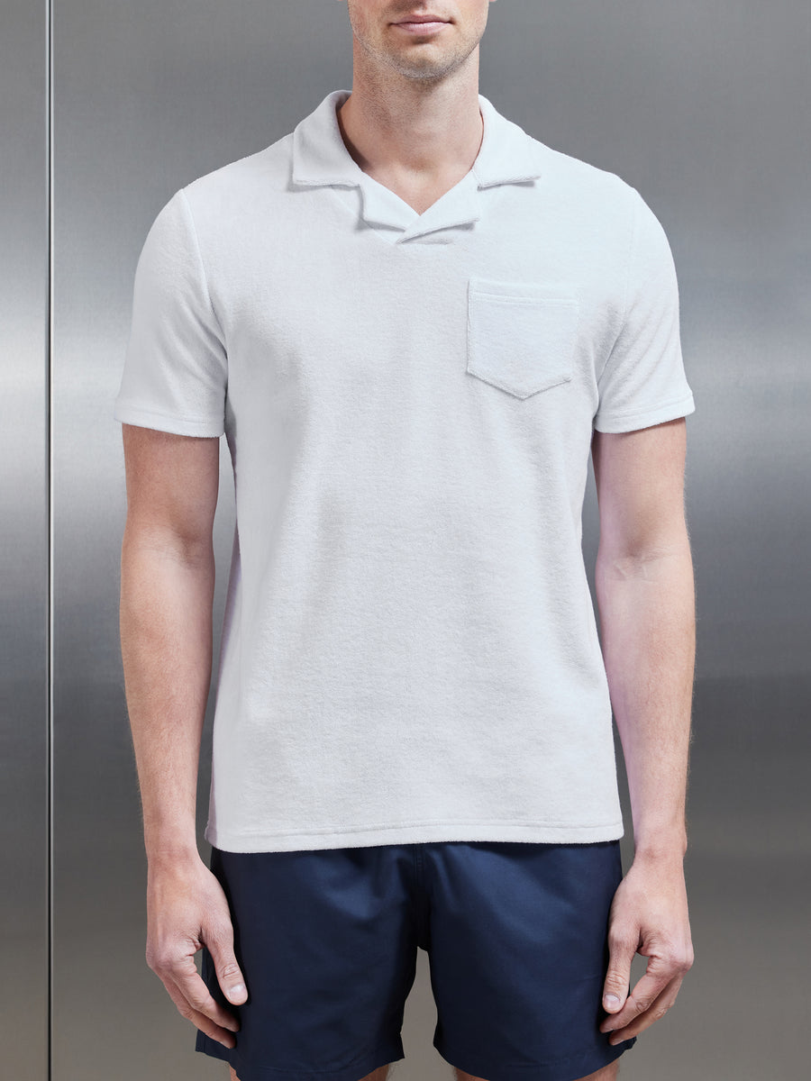 Towelling Revere Collar Polo Shirt in White