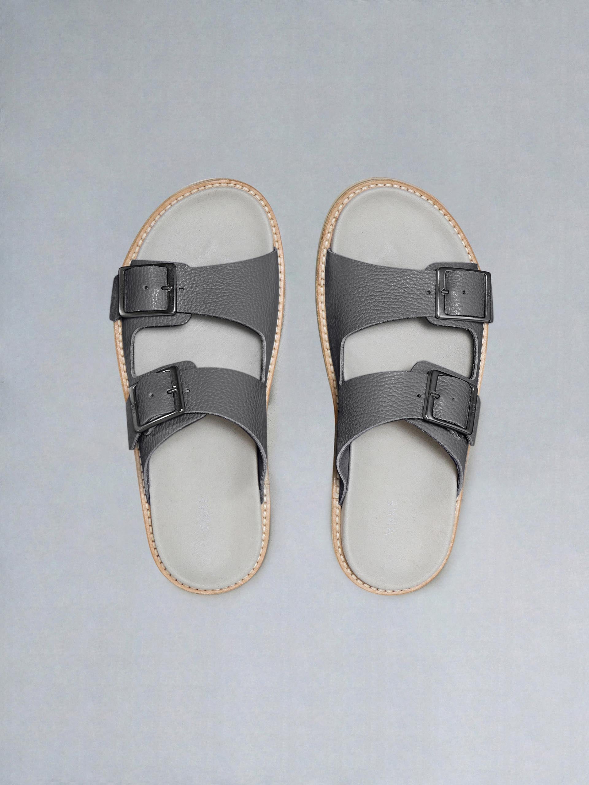 Tumbled Leather Sandal in Charcoal