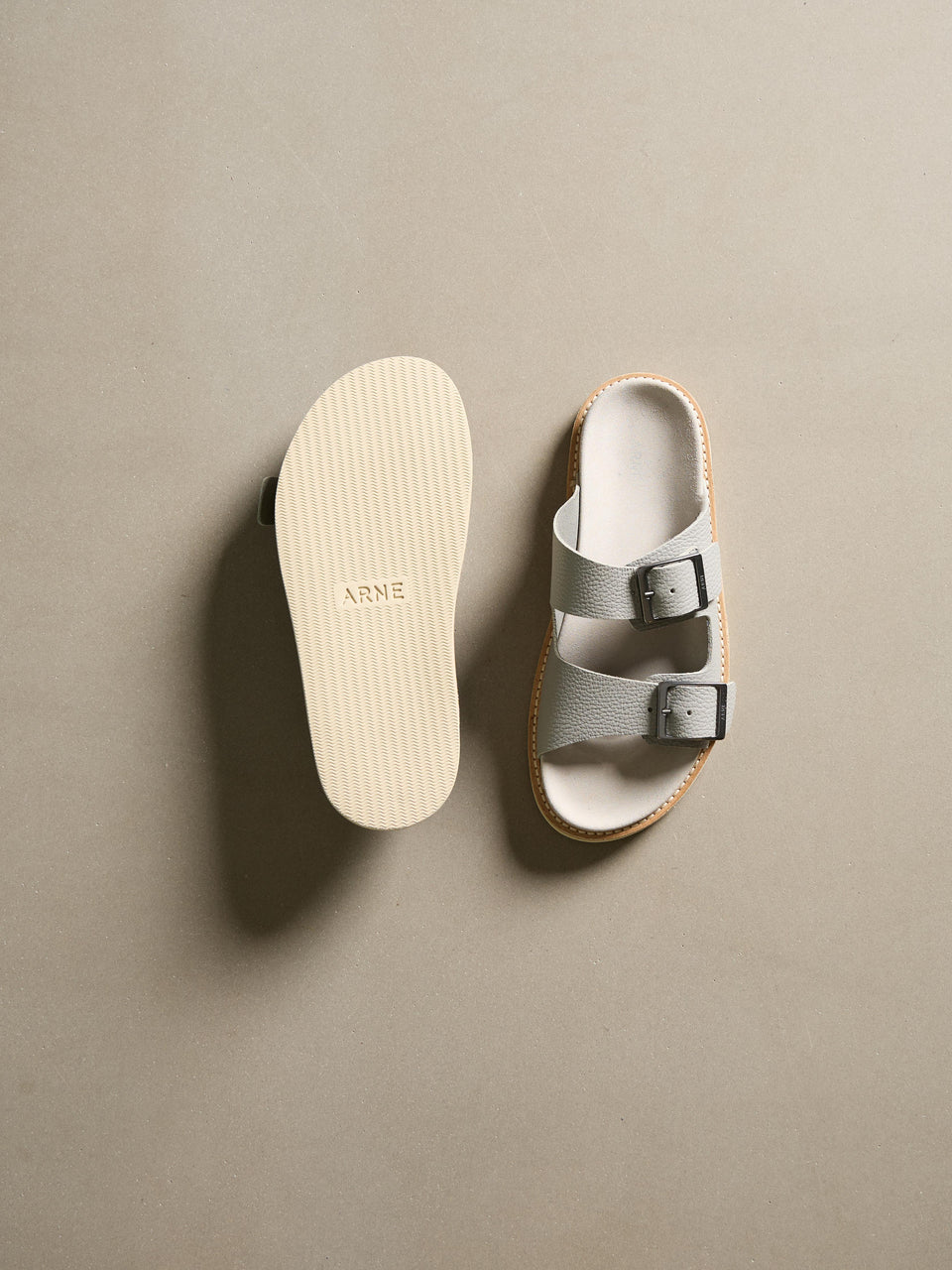 Tumbled Leather Sandal in Stone
