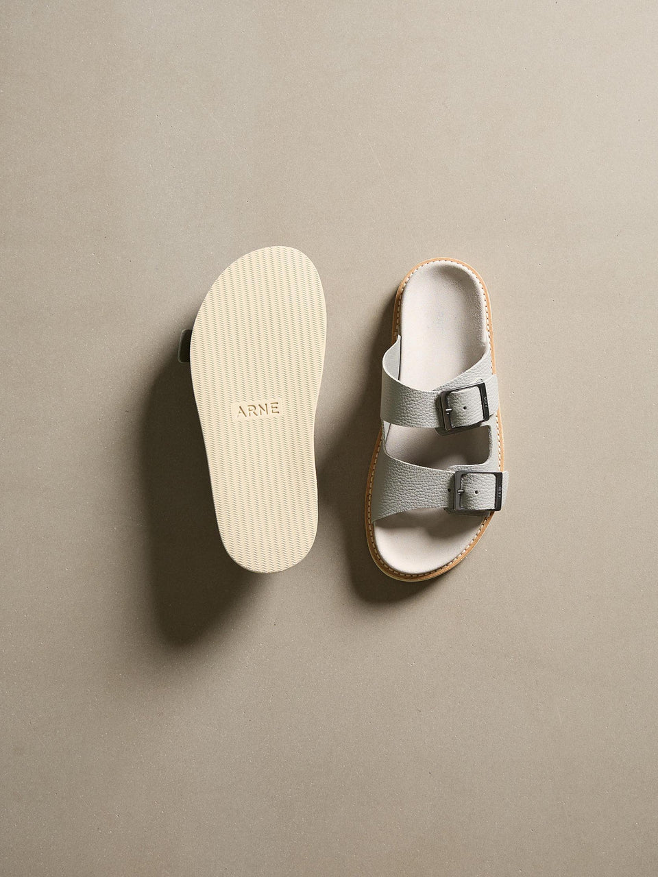 Tumbled Leather Sandal in Stone