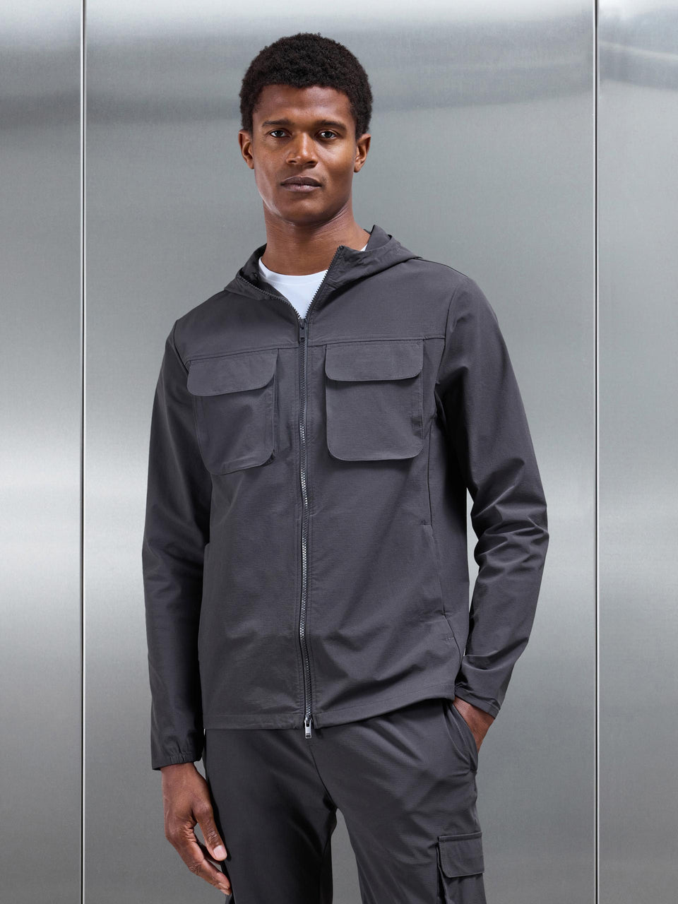 Utility Cargo Windbreaker in Grey