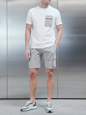 Utility Cargo T-Shirt in White Mid Grey