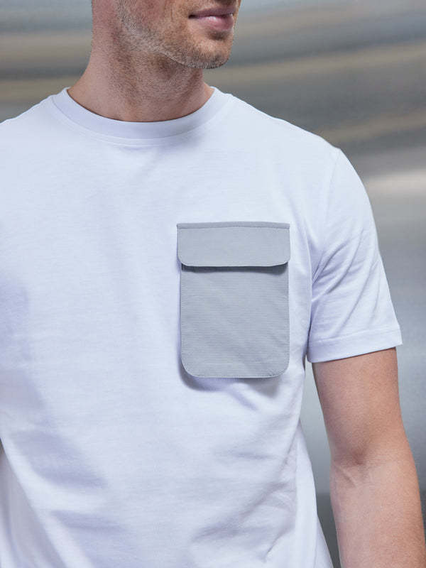 Utility Cargo T-Shirt in White Mid Grey