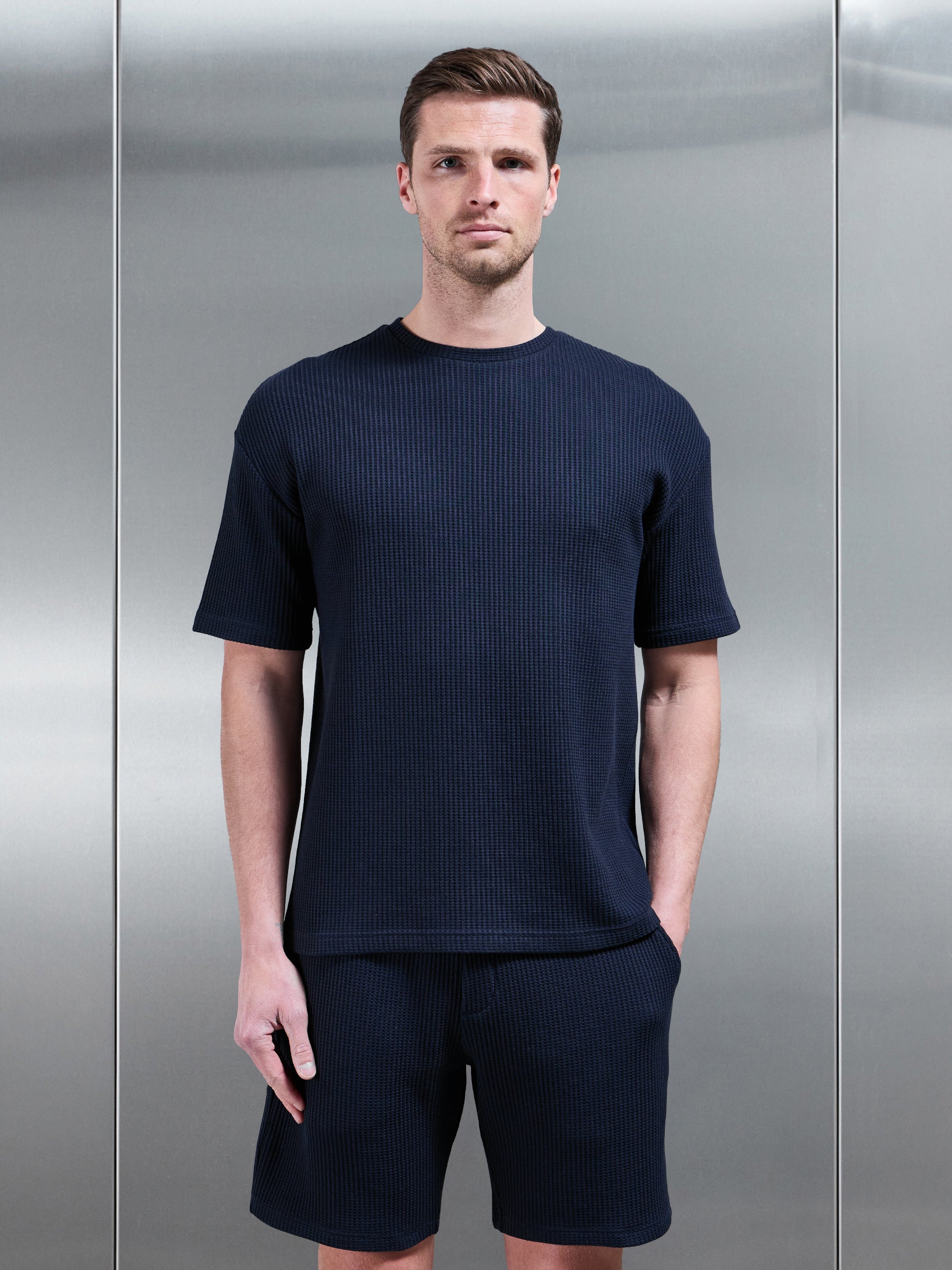 Waffle Relaxed T-Shirt in Navy