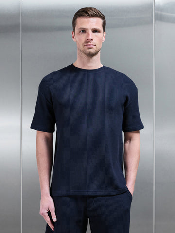 Waffle Relaxed T-Shirt in Navy