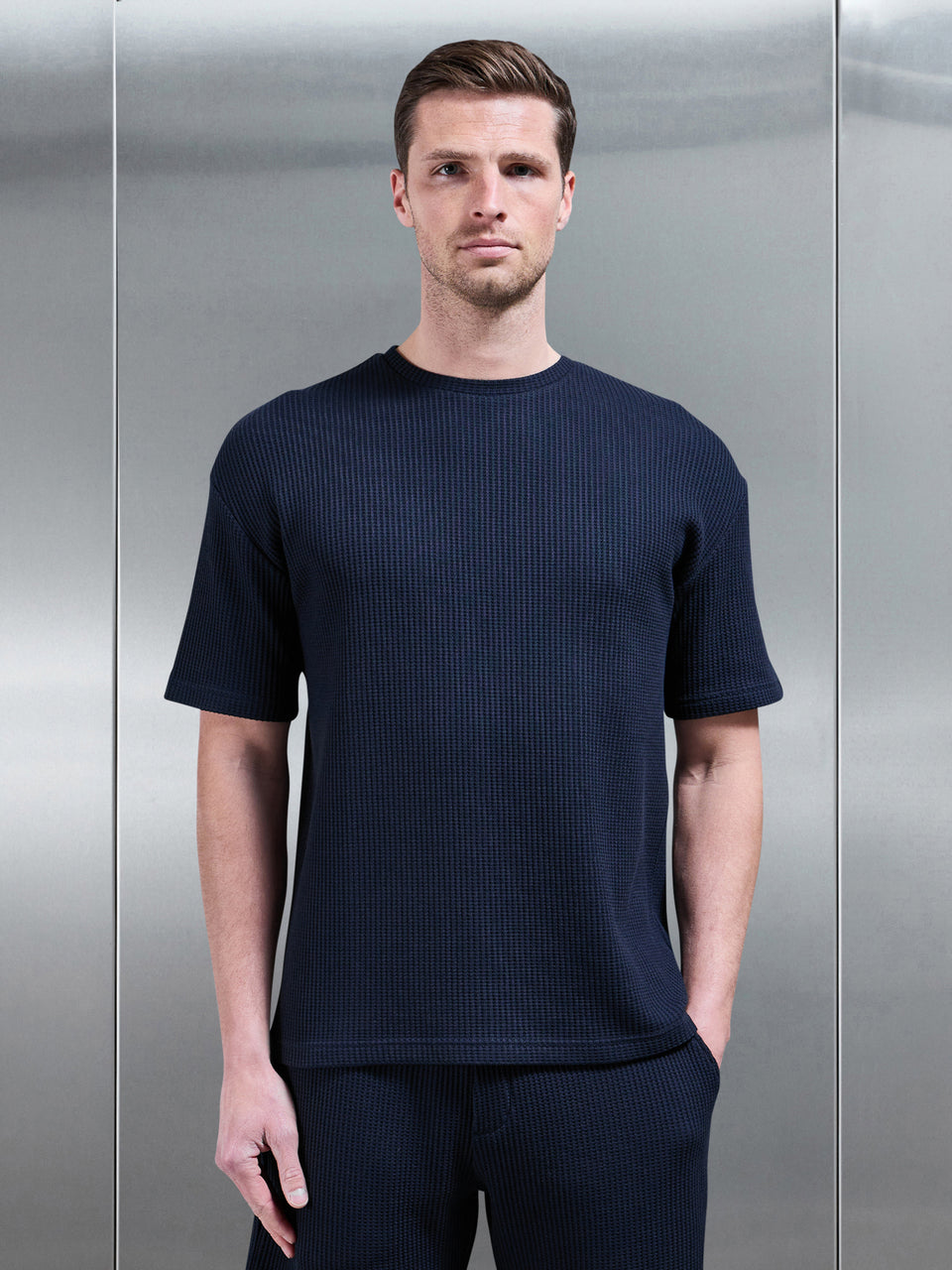 Waffle Relaxed T-Shirt in Navy