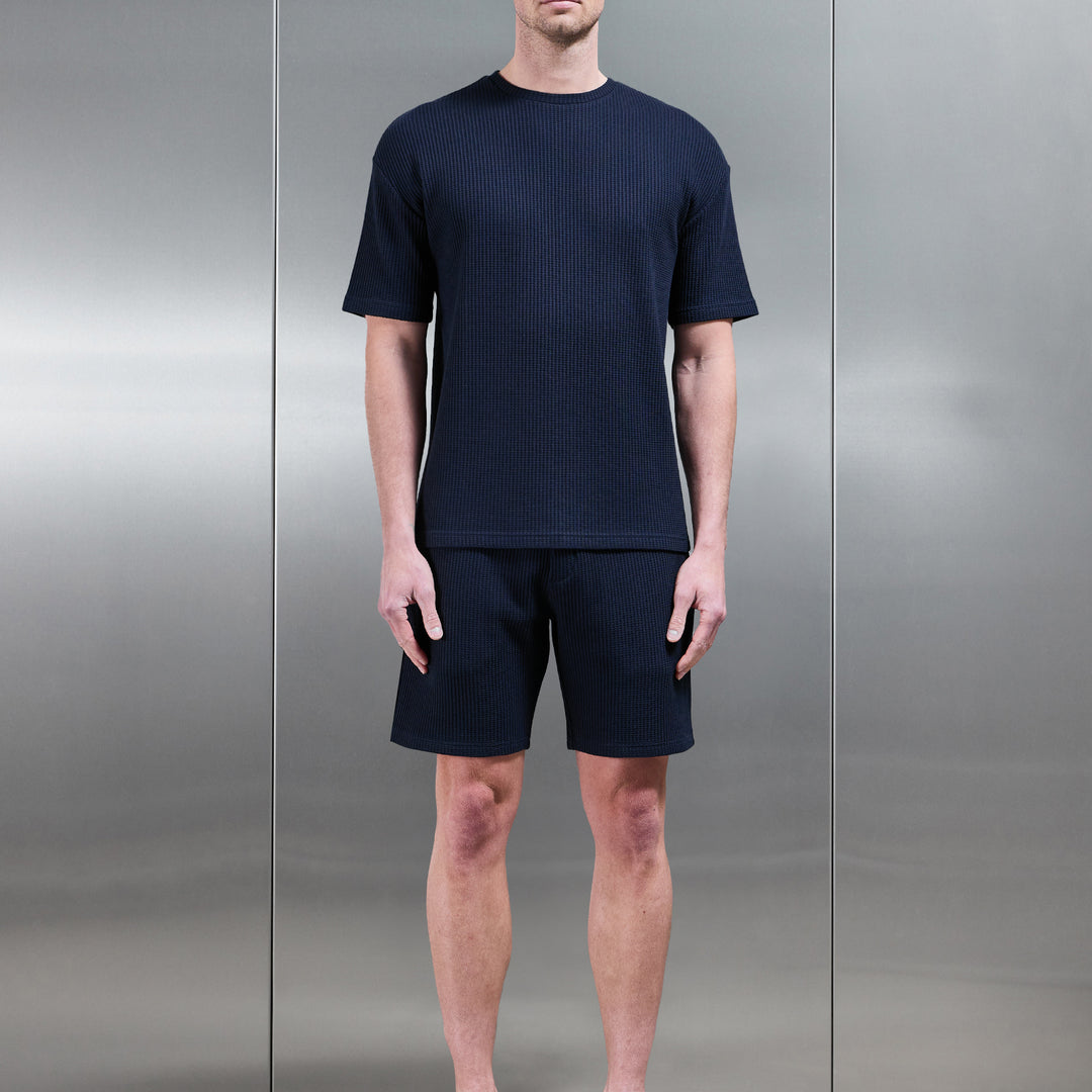 Waffle Relaxed T-Shirt in Navy