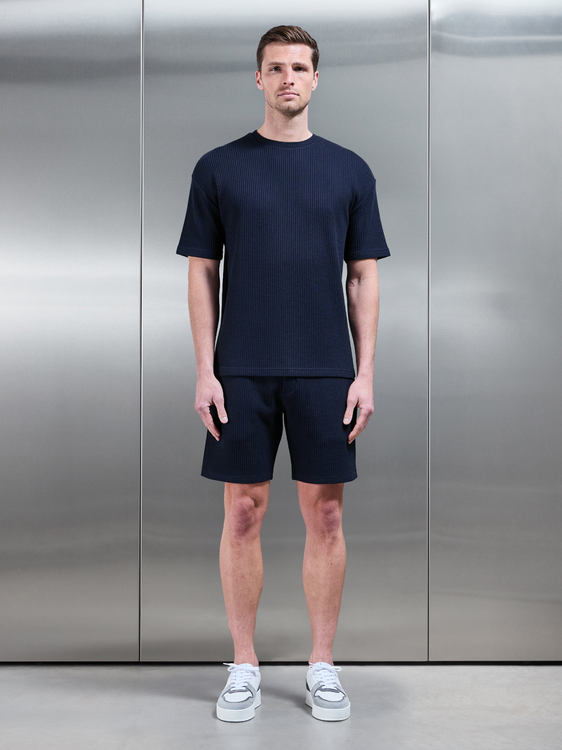 Waffle Relaxed T-Shirt in Navy