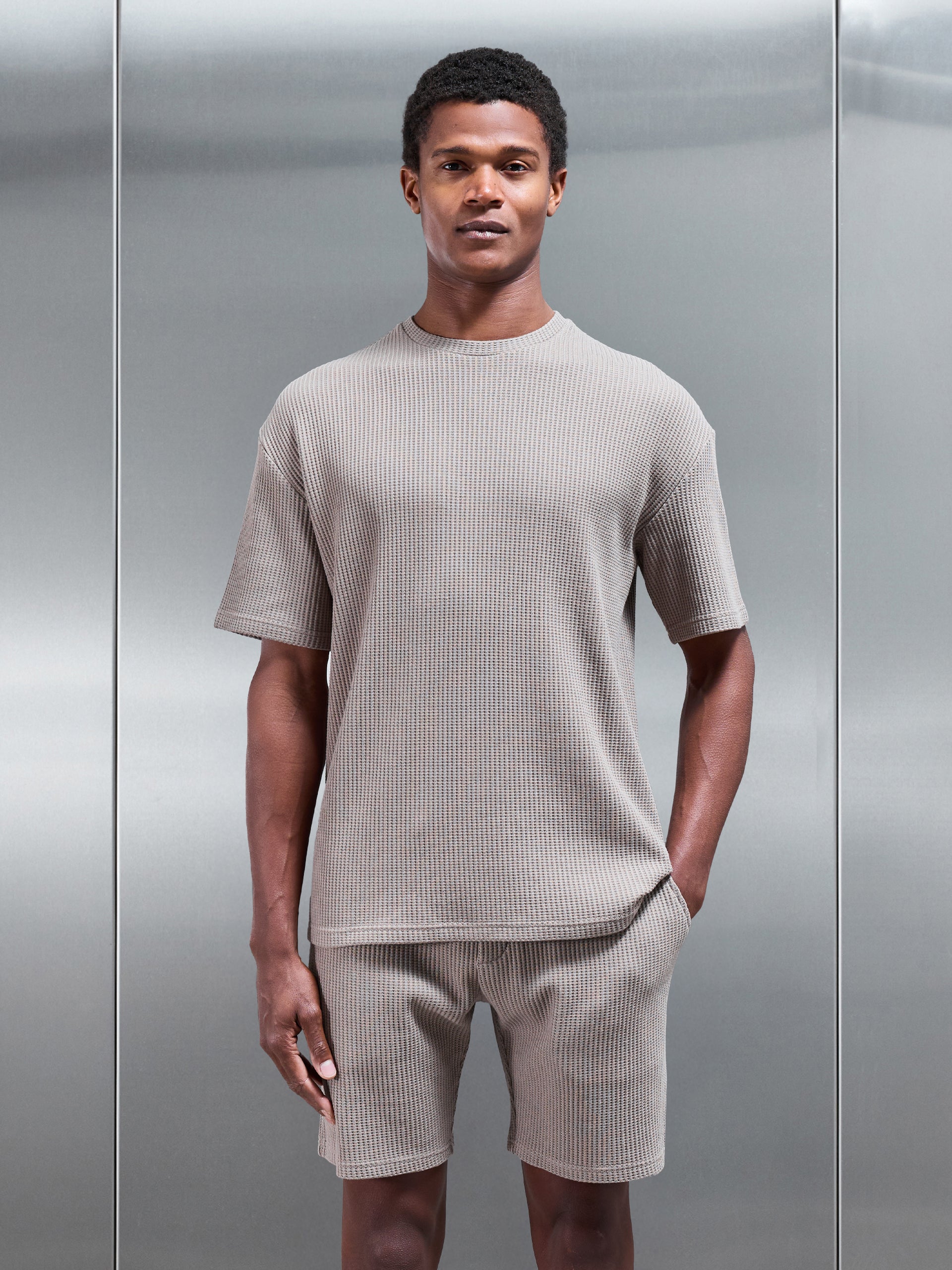 Waffle Relaxed T-Shirt in Taupe