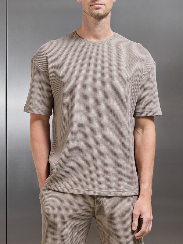 Waffle Relaxed T-Shirt in Taupe