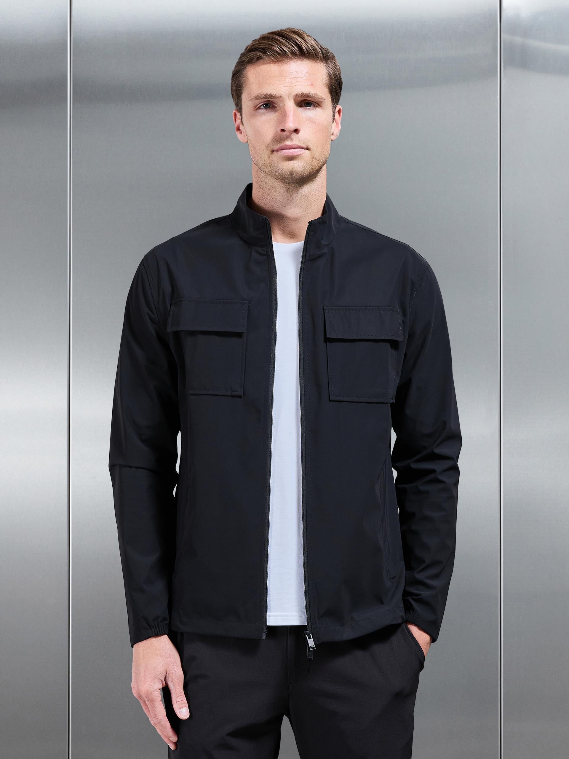 Water Repellent Cargo Jacket in Black