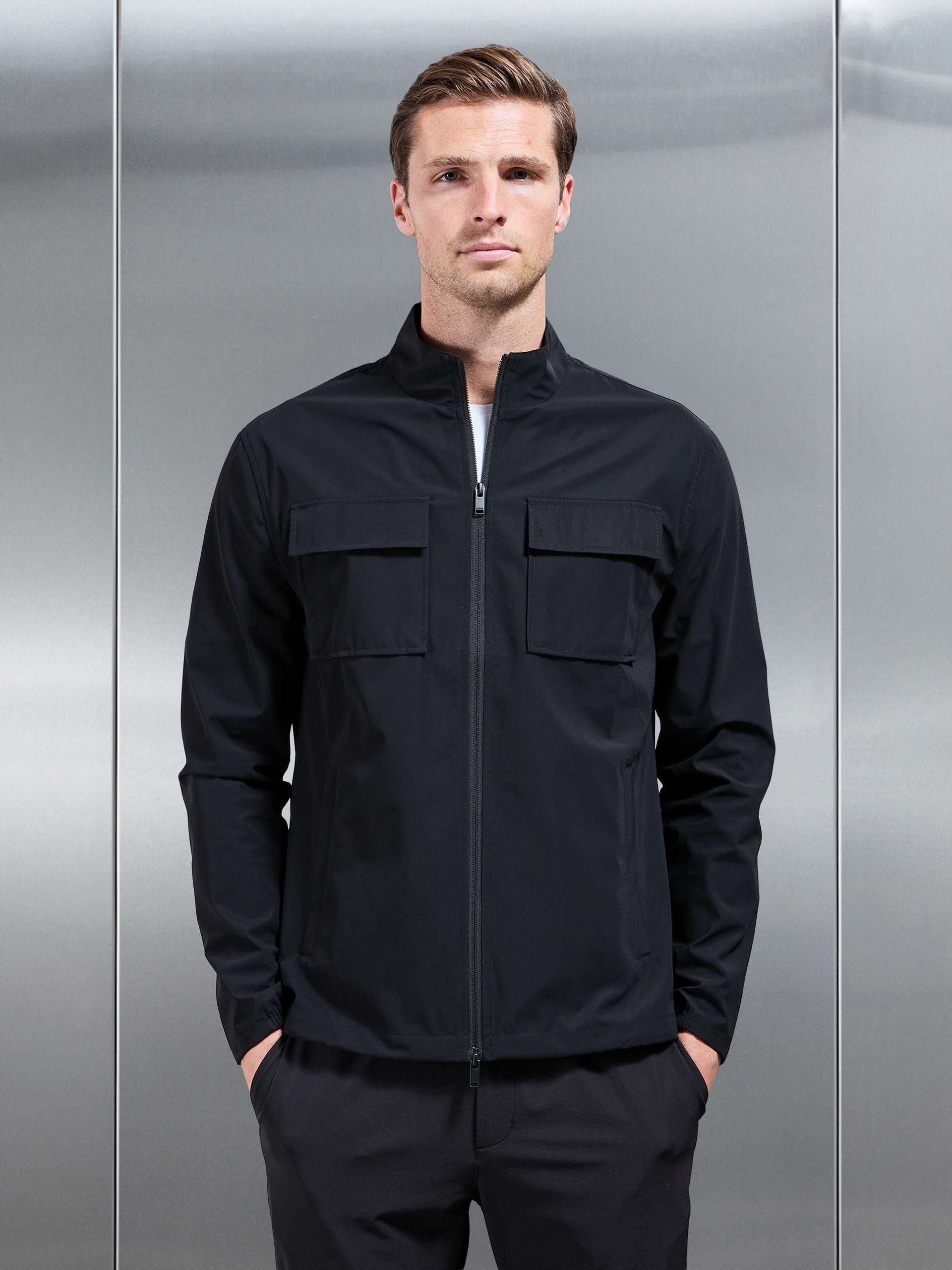 Water Repellent Cargo Jacket in Black