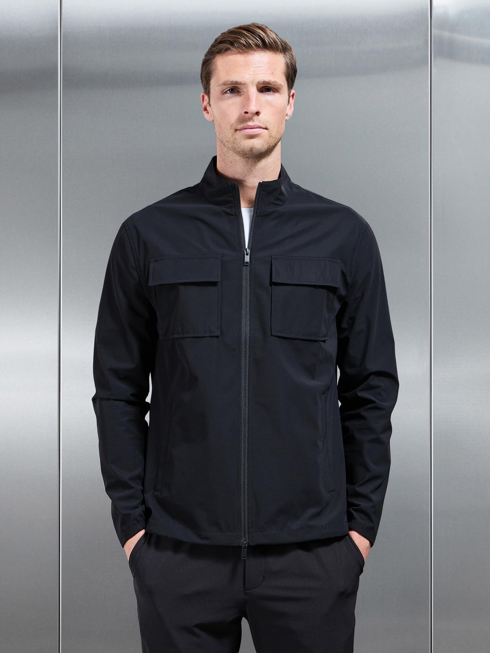 Water Repellent Cargo Jacket in Black