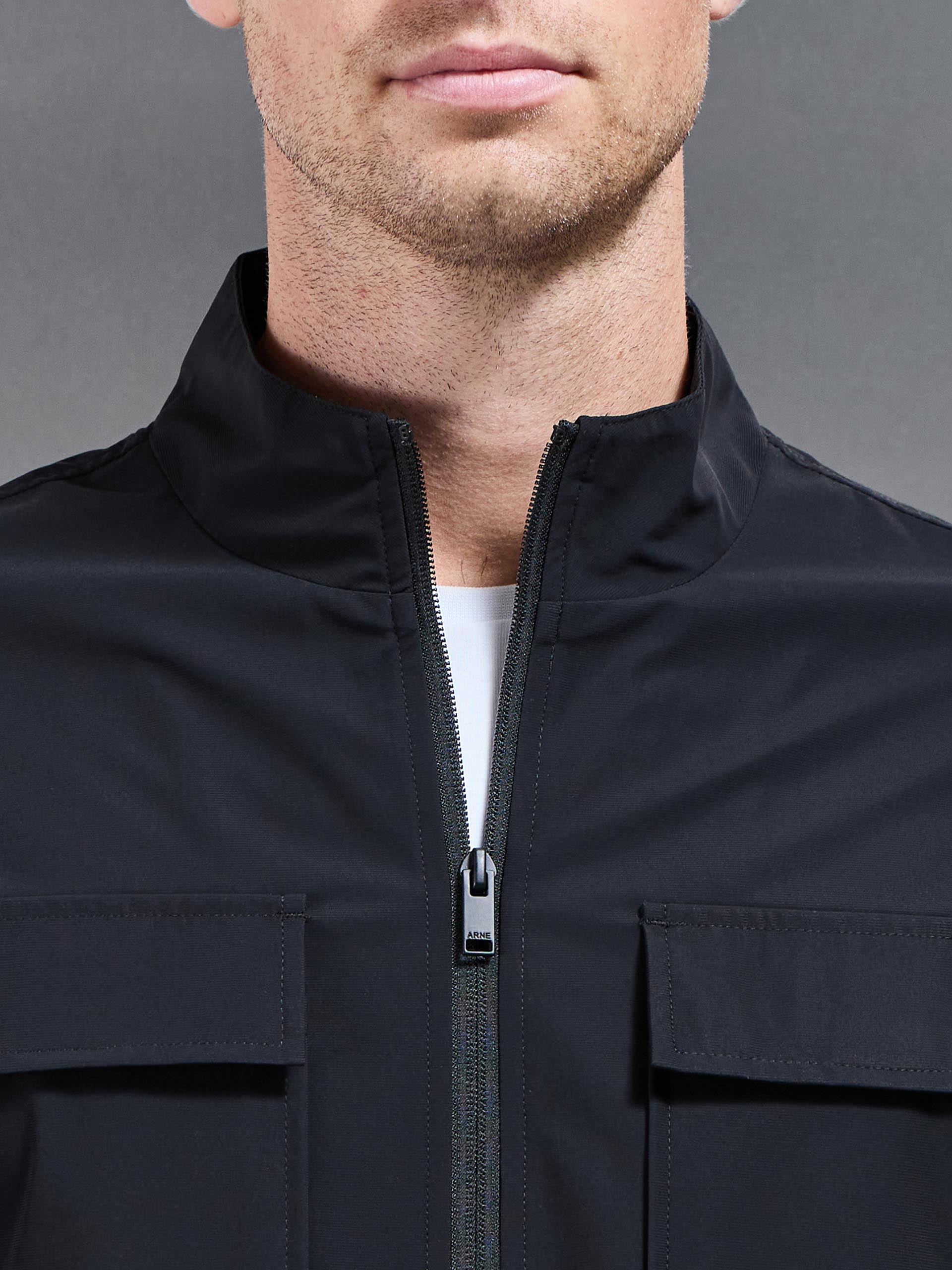 Water Repellent Cargo Jacket in Black
