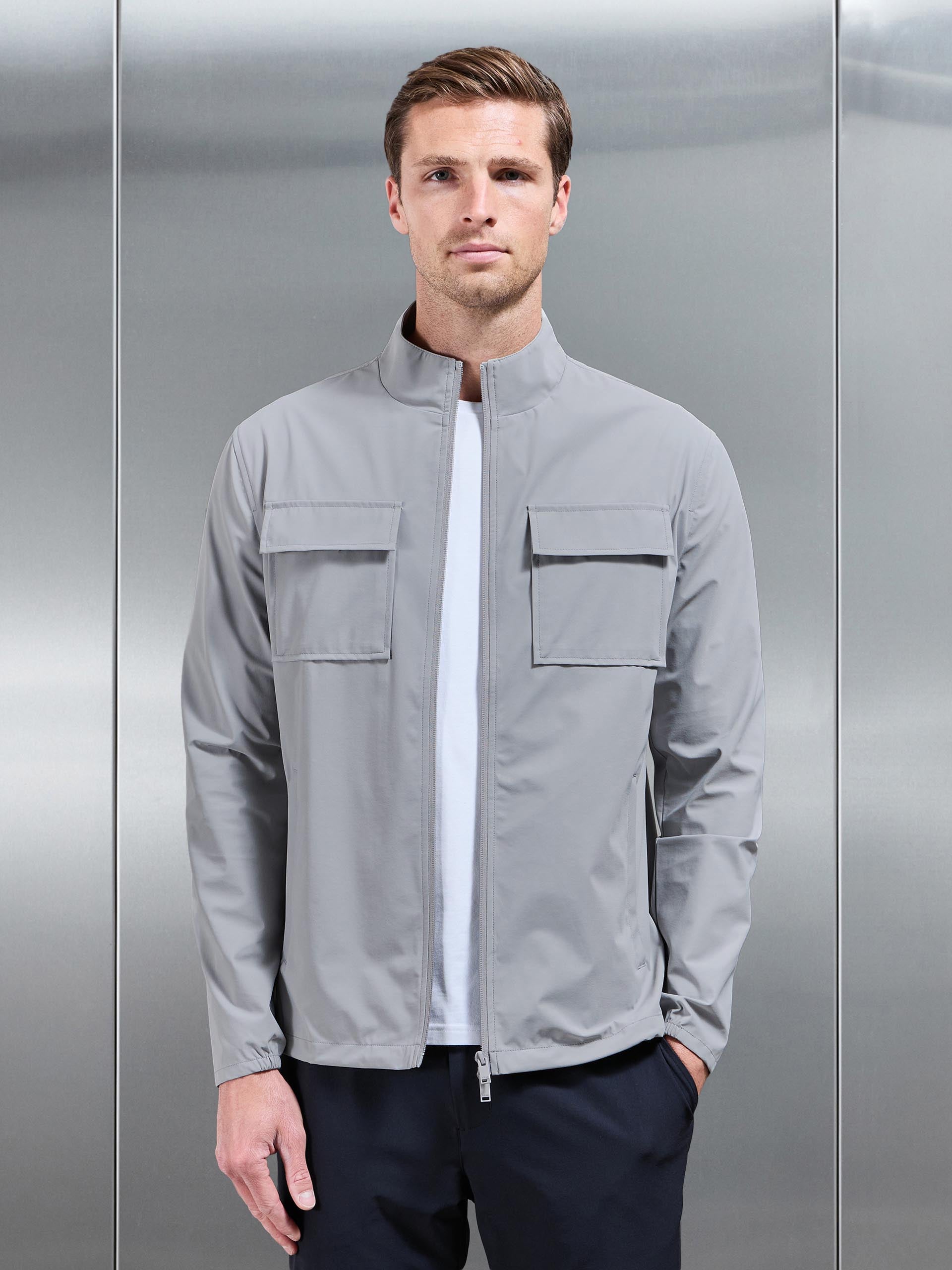 Water Repellent Cargo Jacket in Mid Grey