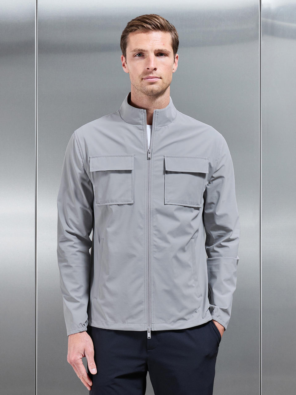 Water Repellent Cargo Jacket in Mid Grey