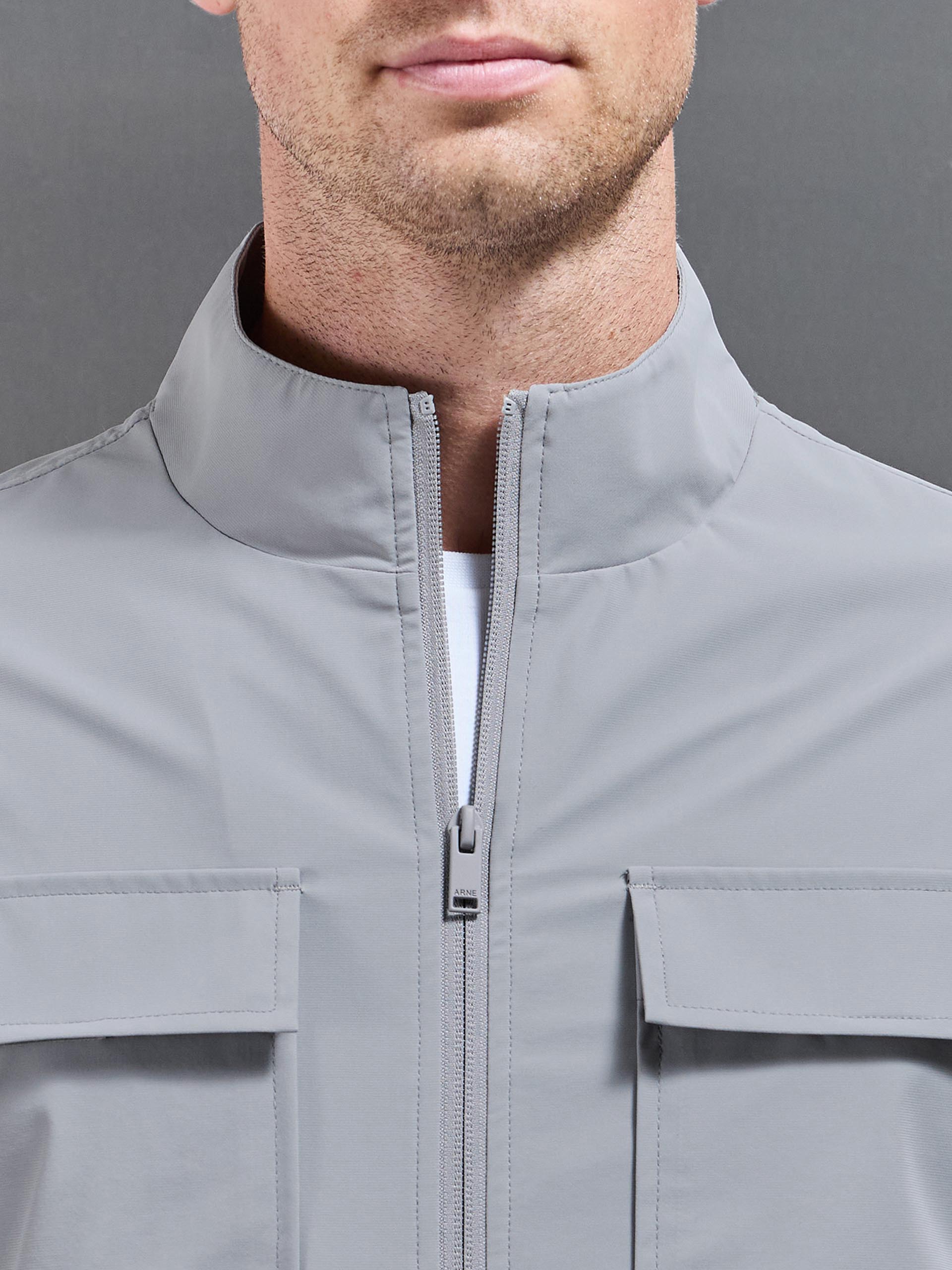 Water Repellent Cargo Jacket in Mid Grey